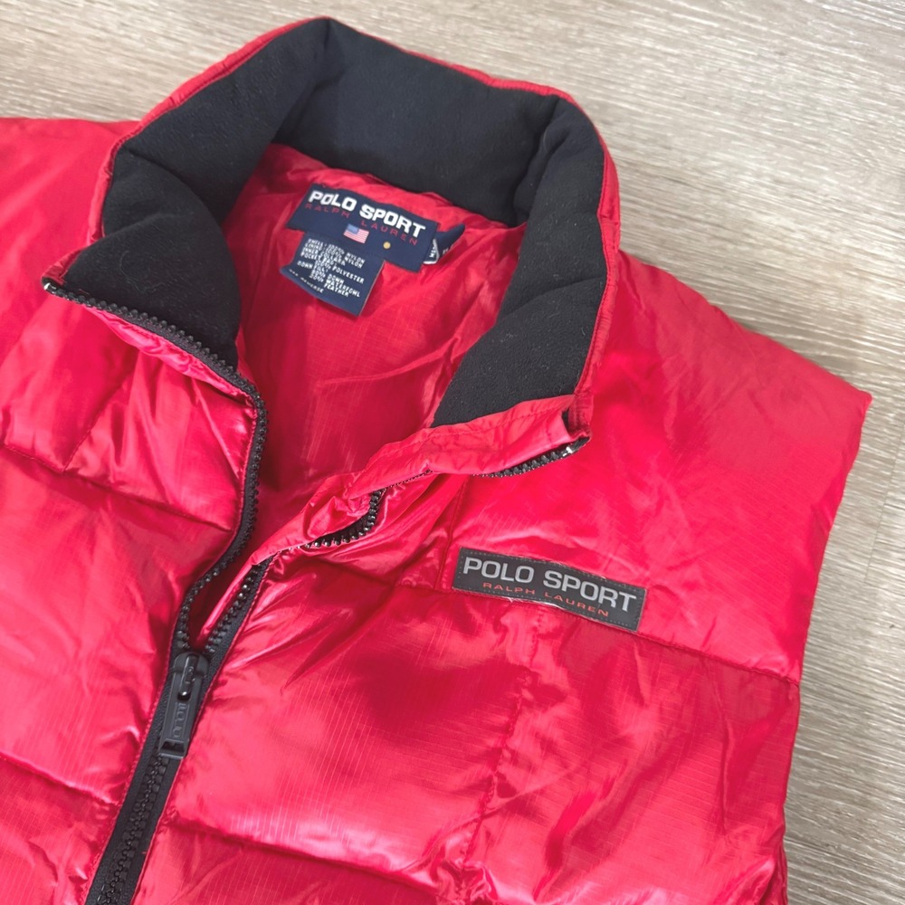 Polo Sport Puffer Full Zip Vest Mens XL Red Down Fill Quilted Vintage‎ Y2K